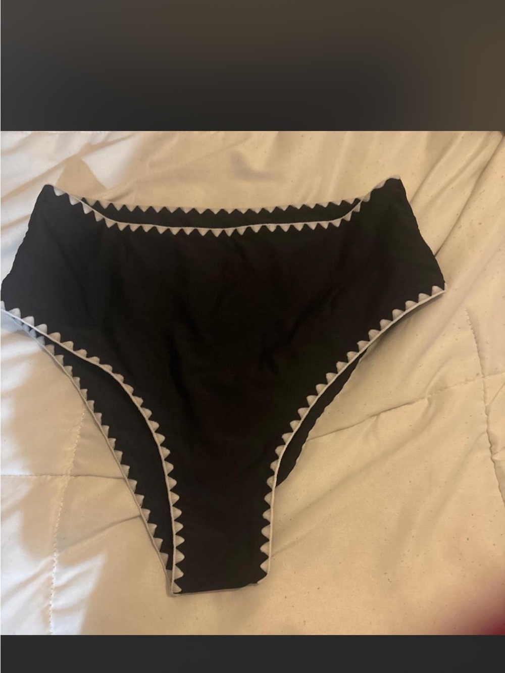 SHEIN Black High-Waist Bikini Bottom with White Trim